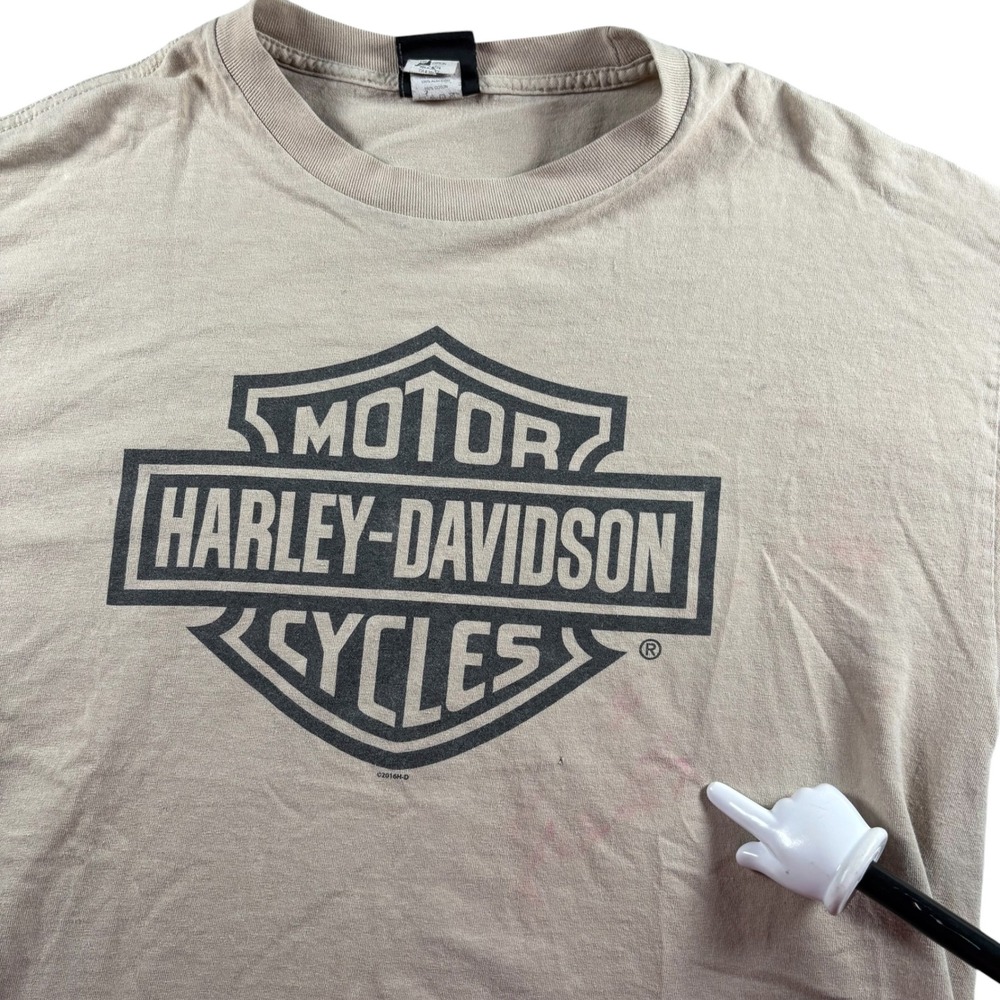 Harley Davidson Long Sleeve T-Shirt Mens Tan Laconia NH Graphic Logo 2016 L - Picture 3 of 10